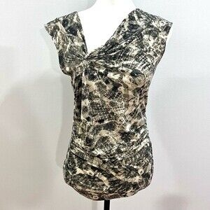 Ann Taylor black and tan side twist top size small NWOT